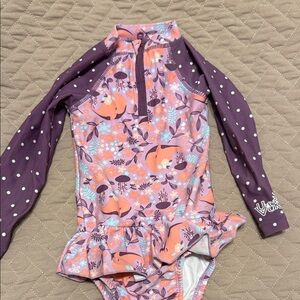 Kids Swimwear with Purple and Pink Fox Design